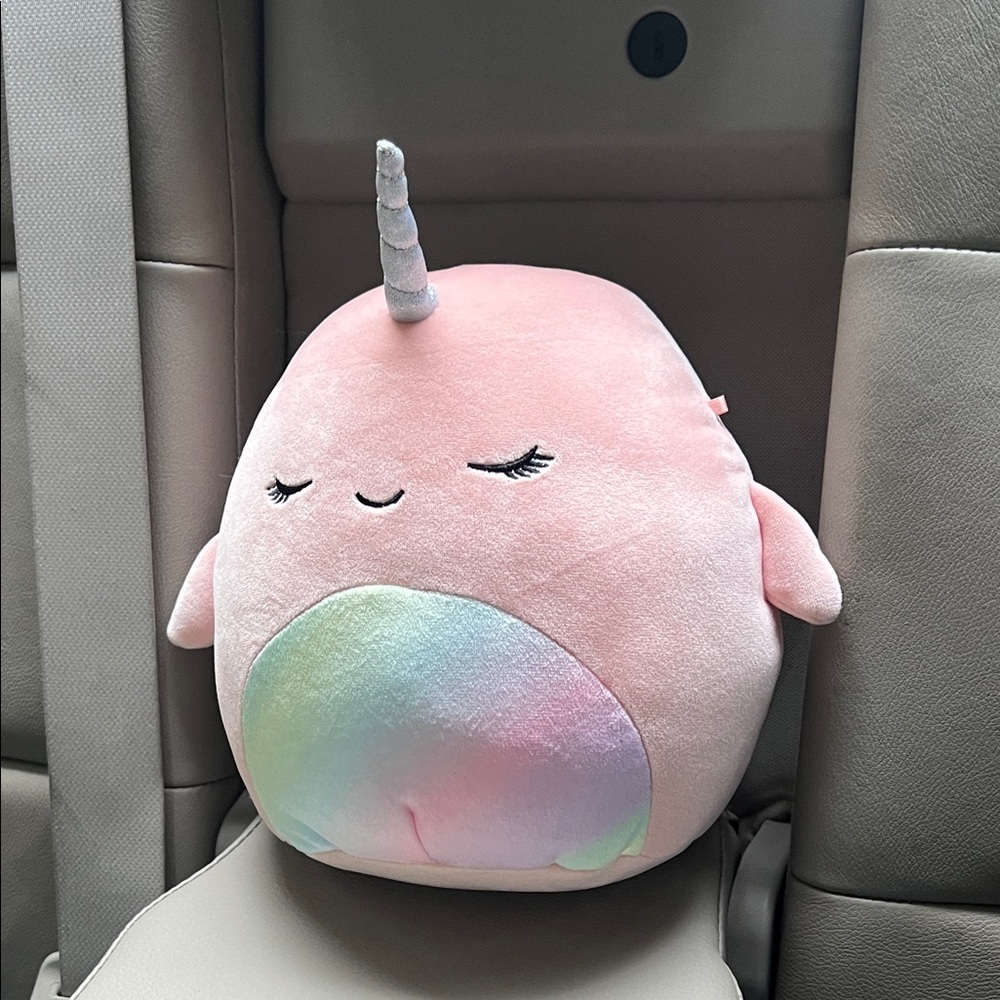 Squishmallows Pink Narwhal Plush with Rainbow Belly